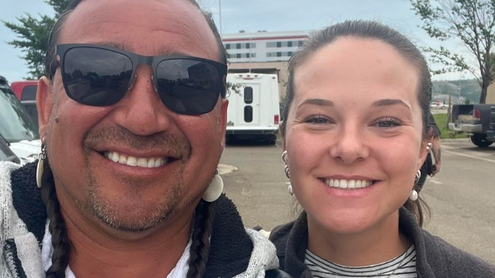 Rachel and MHA THPO, Allen Demaray, in New Town, North Dakota this July.