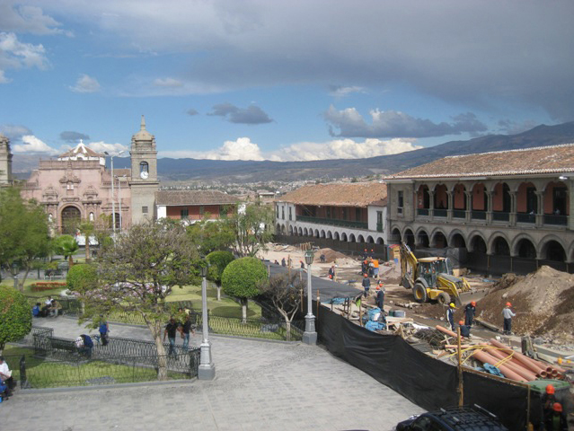 Renovations in central plaza Ayacucho, Peru